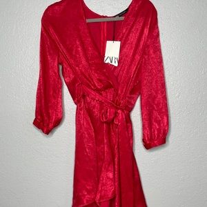 NWT Red Zara Long sleeve mini dress